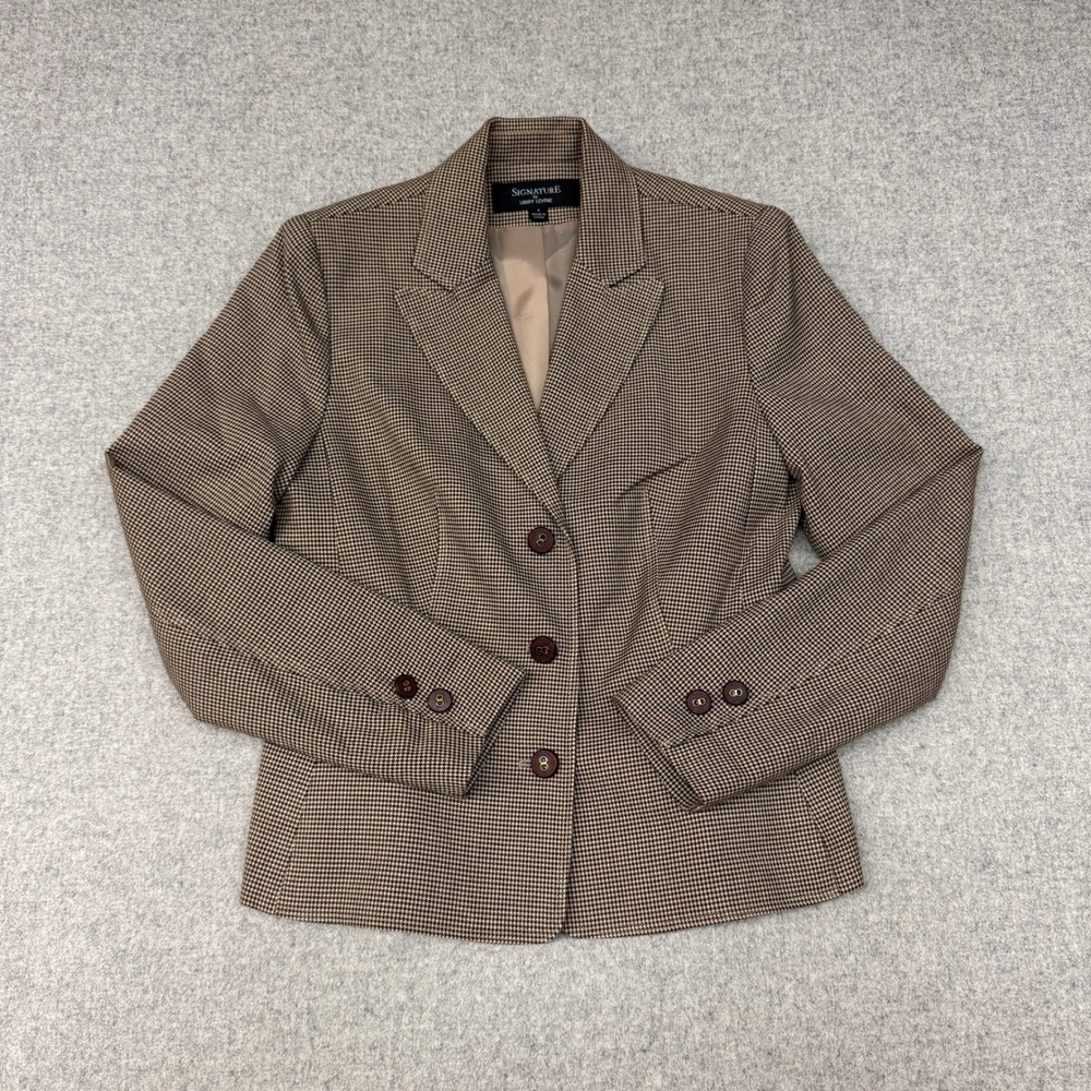 Signature by Larry Levine Blazer 4 Brown Houndstooth 3-Button Professional Lined